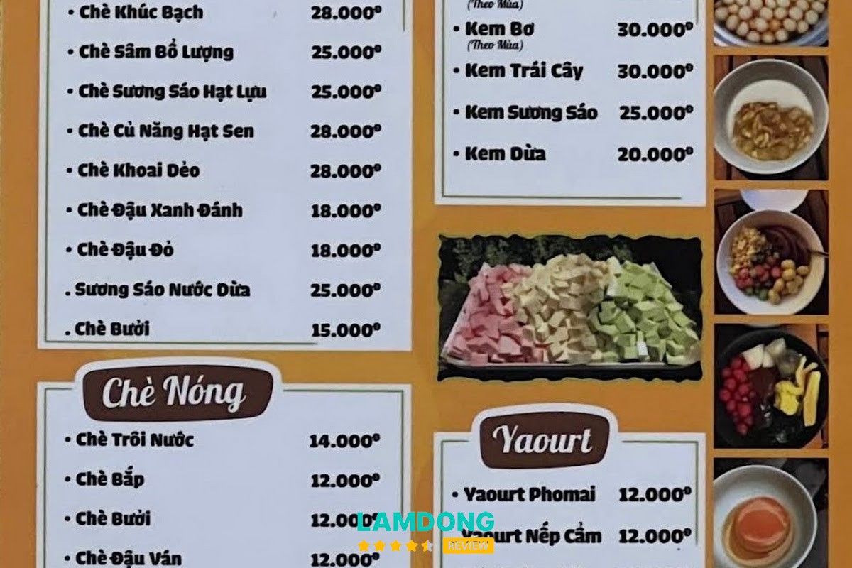 Menu Chè Hẻm Đà Lạt