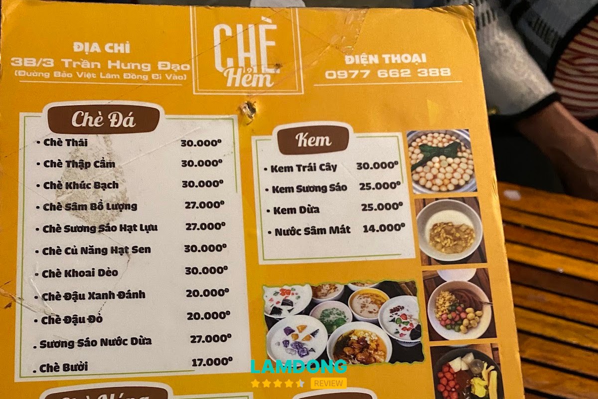Các món tại Chè Hẻm Đà Lạt
