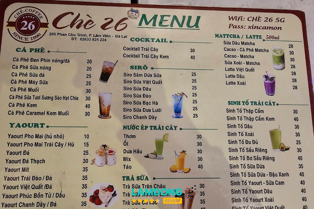 Menu Chè - Cafe 26