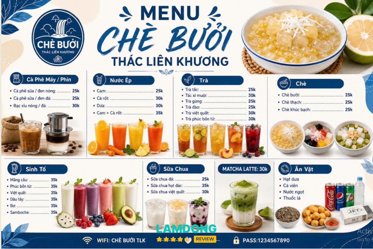 Bảng menu Chè Bưởi Liên Khương