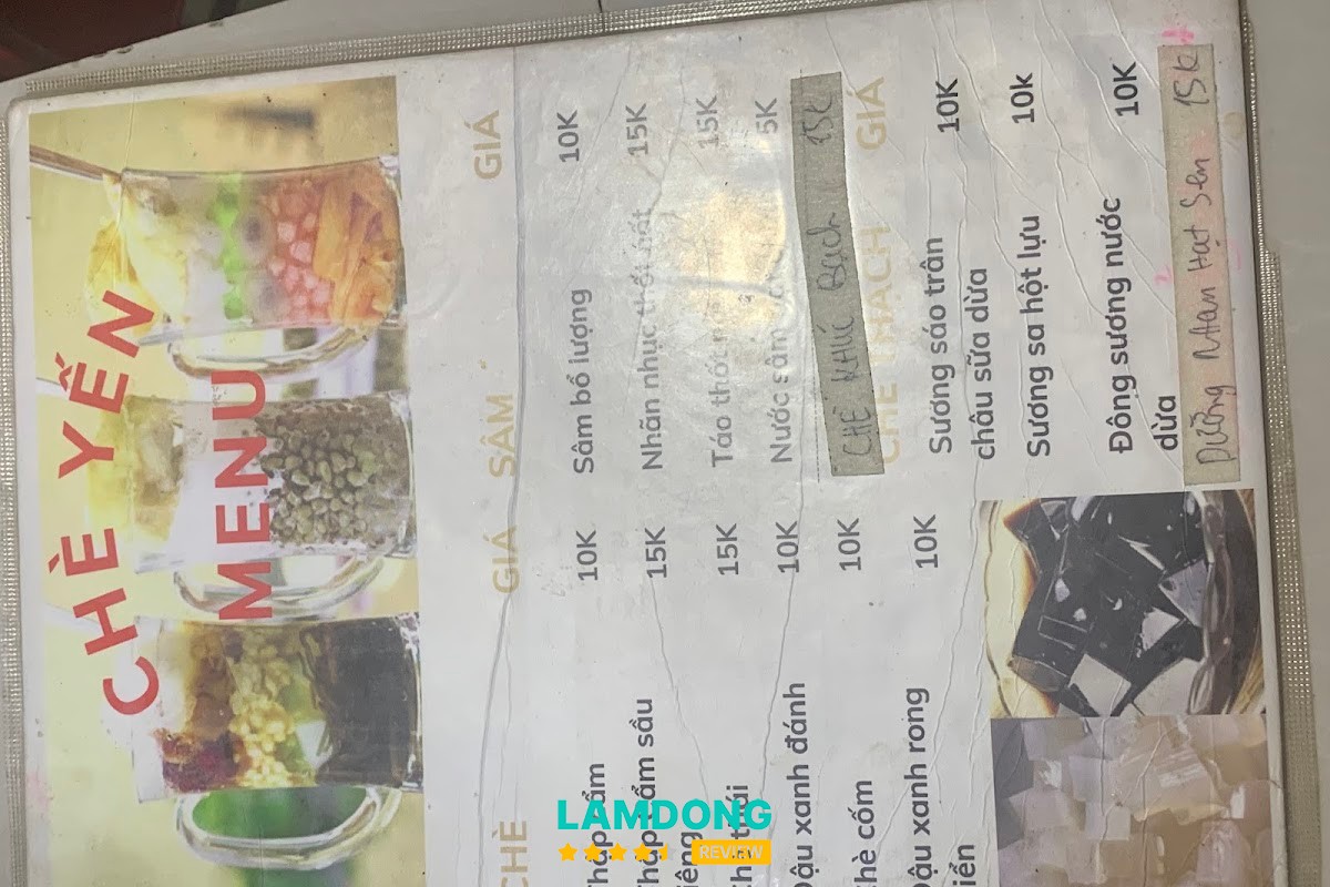 Menu tại Chè Yến since 1989