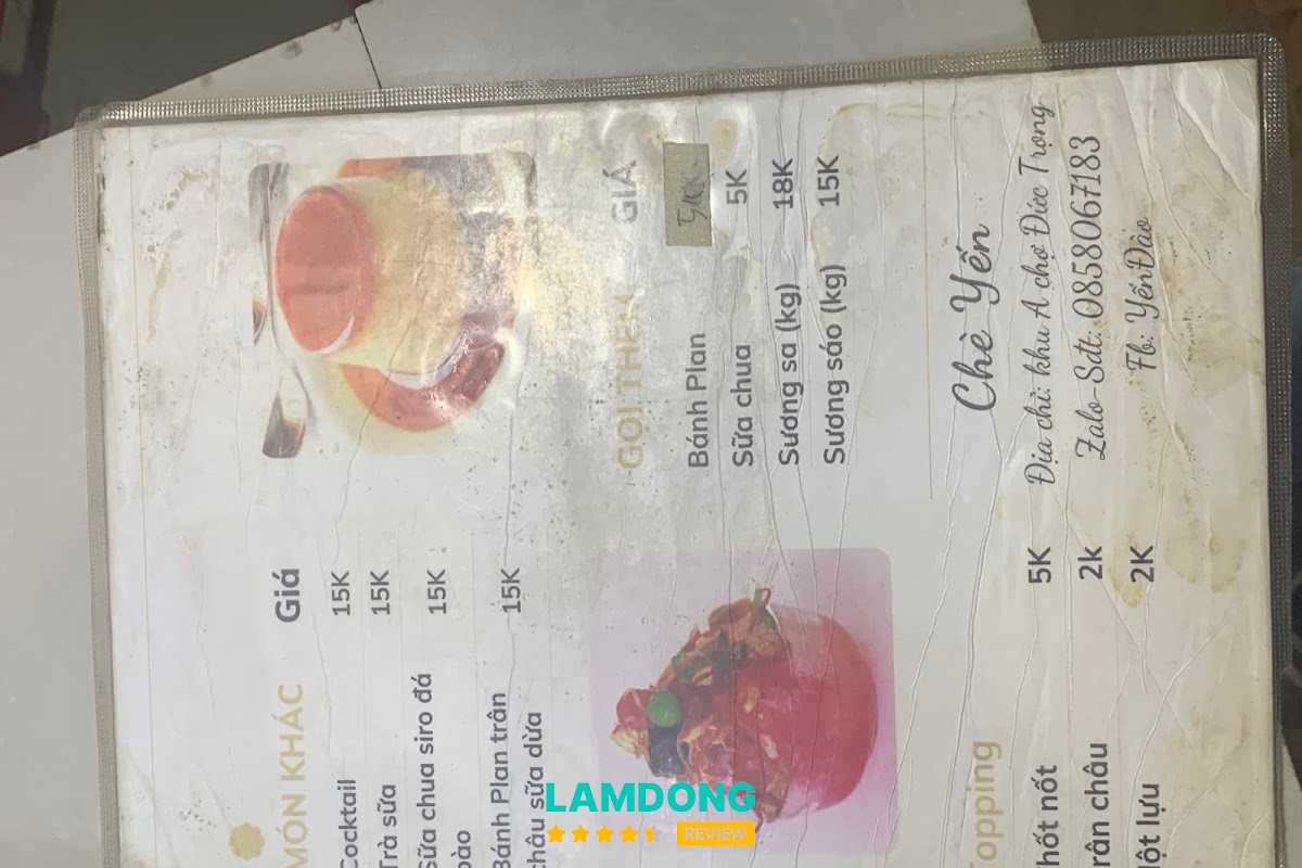 Bảng menu Chè Yến since 1989