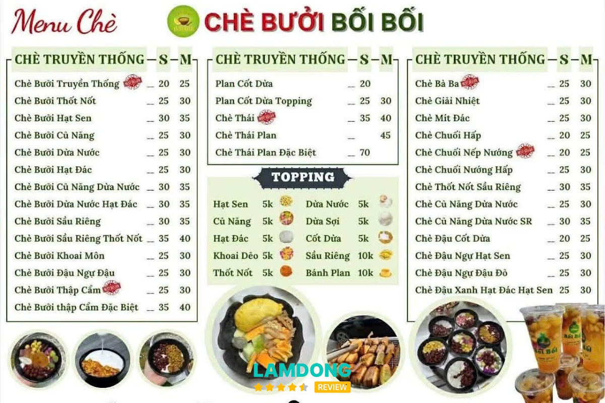 Menu Chè Bưởi Bối Bối