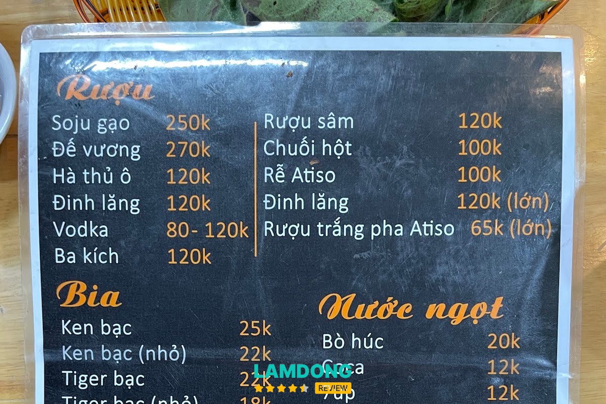 Bảng menu Nhà Lá Quán