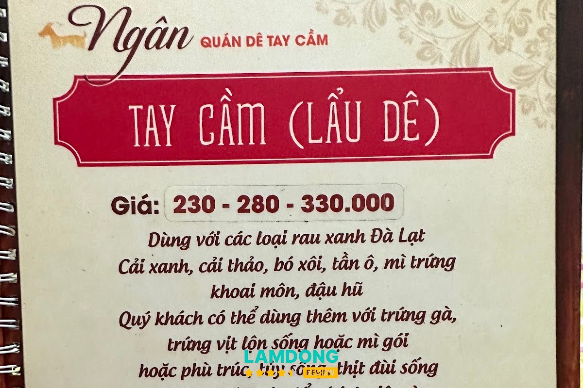 Bảng menu Dê Tay Cầm Ngân