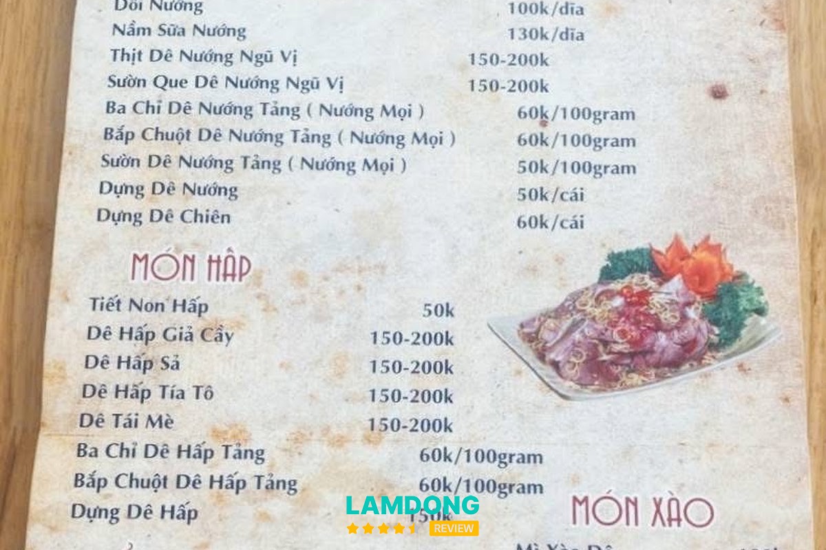 Menu Quán Dê Nhân Mập