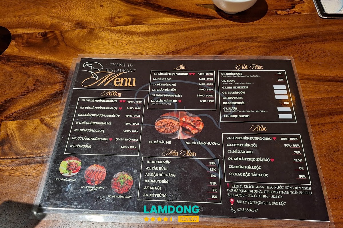 Menu Quán Ăn Thanh Tú
