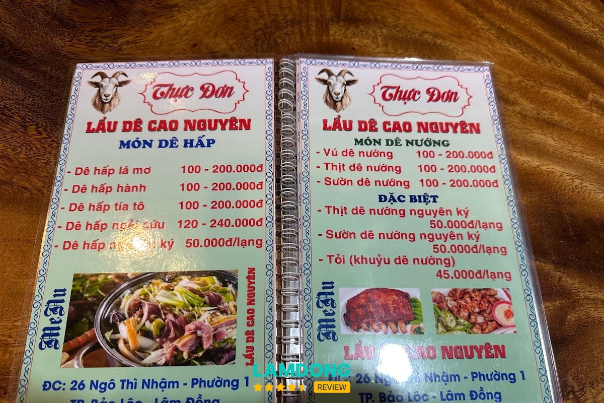Menu Quán Lẩu Dê Cao Nguyên