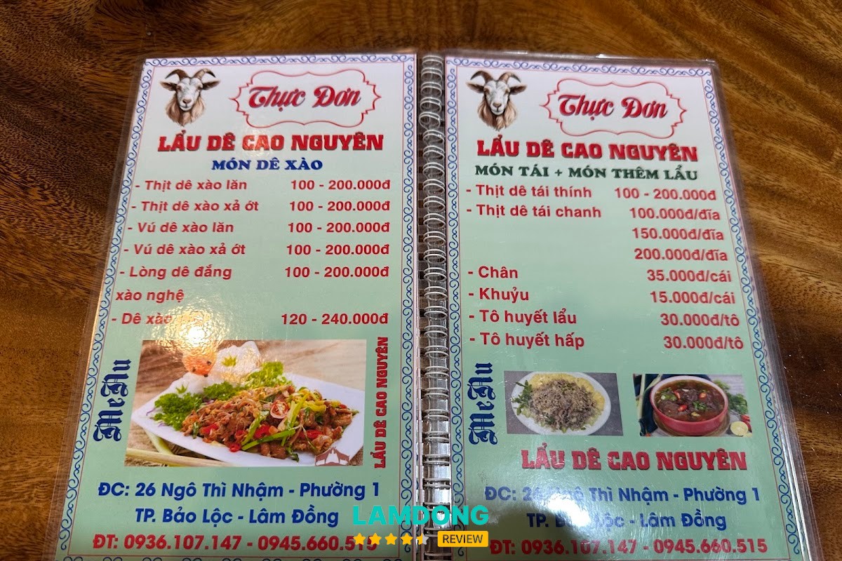 Hình ảnh thực đơn Lẩu Dê Cao Nguyên
