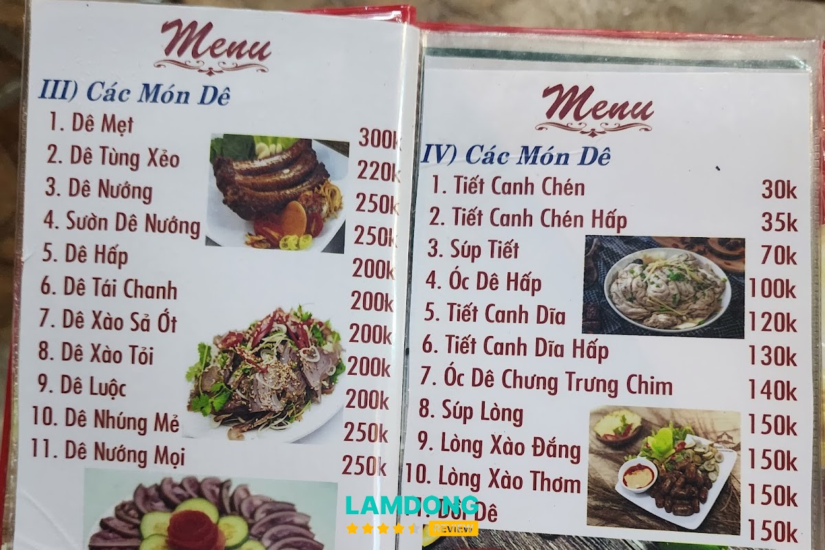 Menu Dê Tùng Xẻo Hương Sơn 2