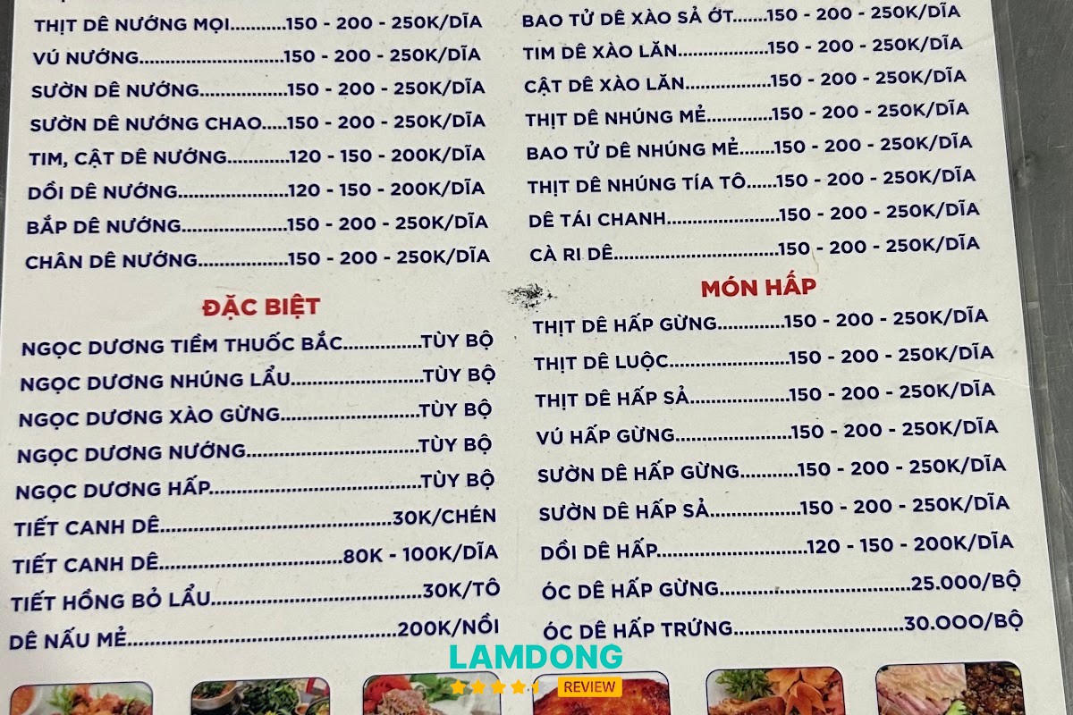 Menu Lẩu dê Hùng Phát