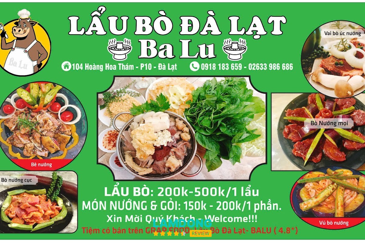 Menu LẨU BÒ ĐÀ LẠT BALU tại Đà Lạt