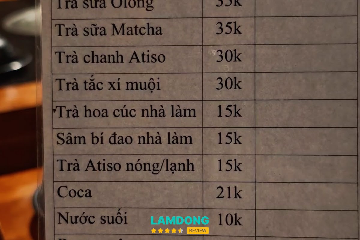 Menu Quán Xưa - Lẩu Bò Atiso tại Đà Lạt