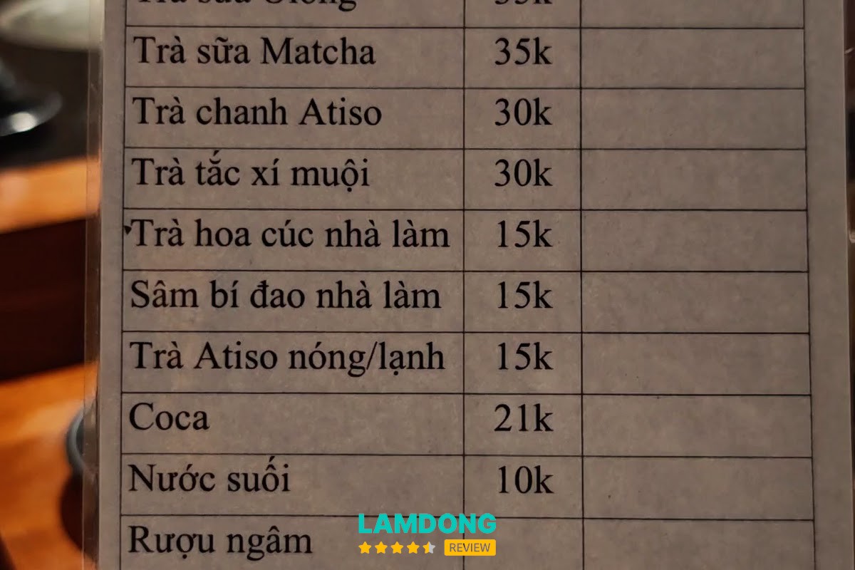 Hình ảnh menu tại Quán Xưa - Lẩu Bò Atiso