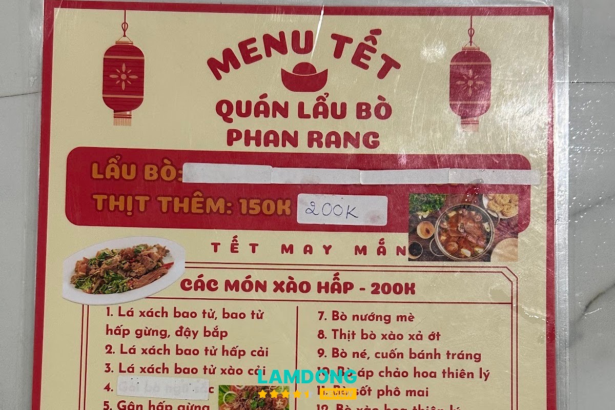 Menu Lẩu bò Phan Rang Đà Lạt