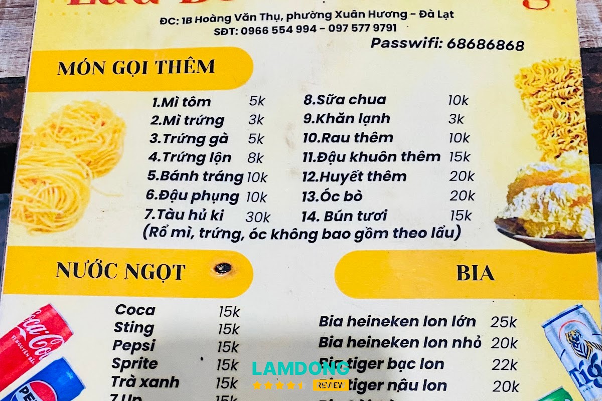 Hình ảnh menu tại Lẩu bò Phan Rang Đà Lạt
