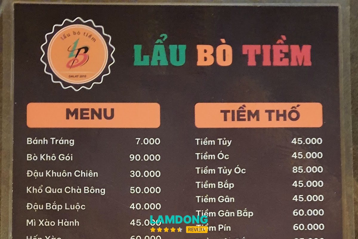Hình ảnh menu tại Lẩu Bò Tiềm Yersin