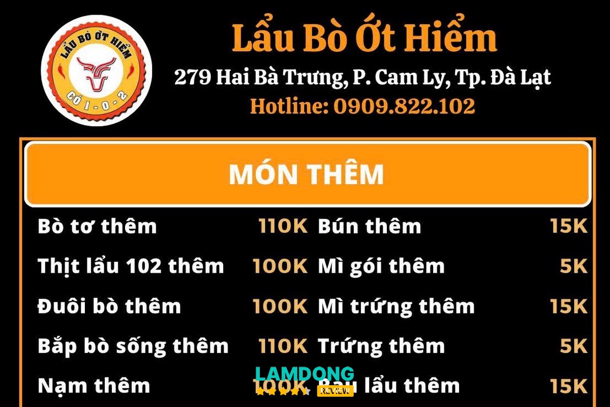 Menu Lẩu Bò Ớt Hiểm tại Đà Lạt