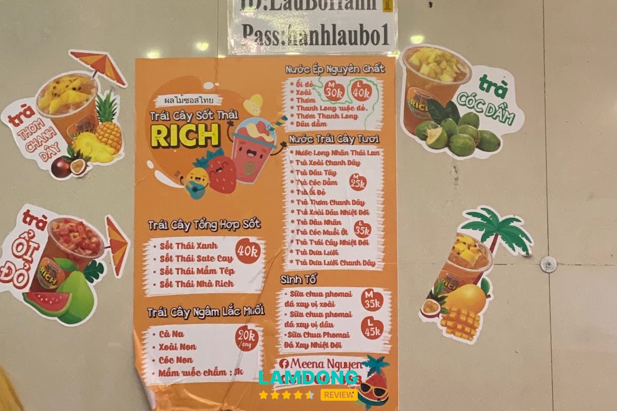 Menu LẨU BÒ HẠNH tại Đà Lạt