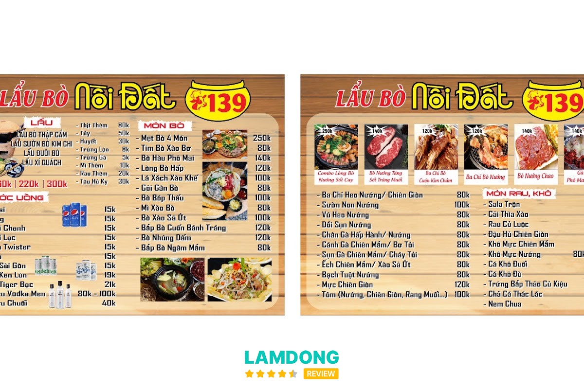 Menu Lẩu bò nồi đất 139 tại Phan Thiết