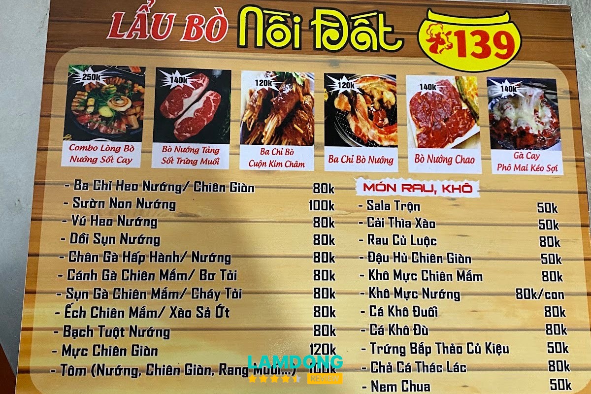 Hình ảnh menu tại Lẩu bò nồi đất 139