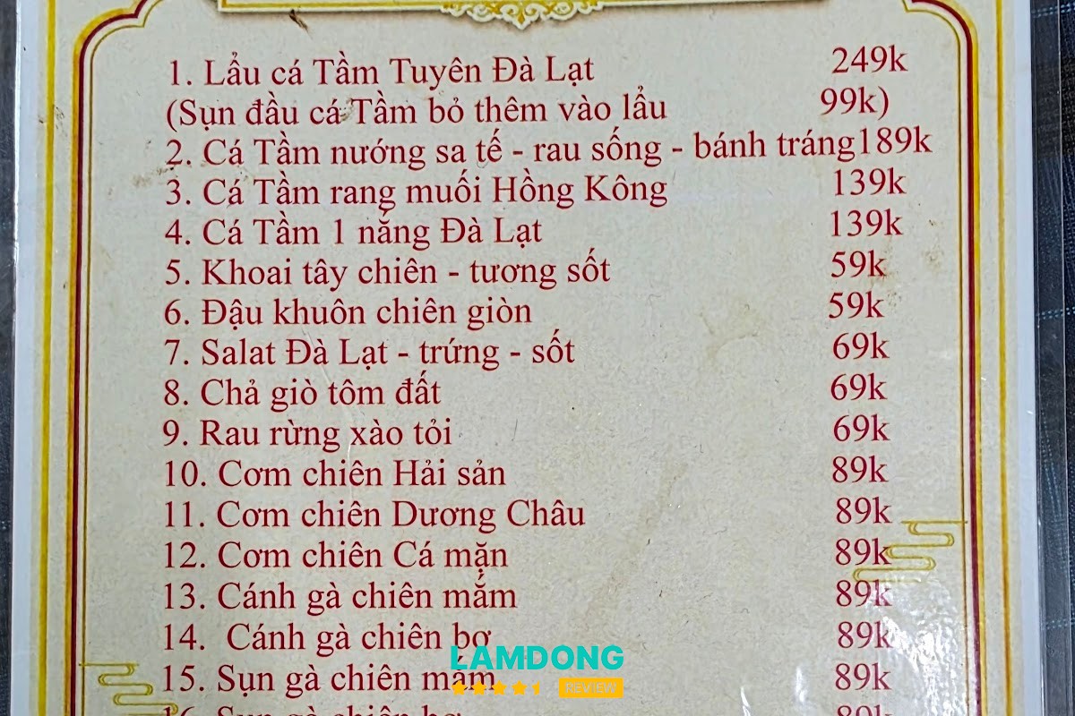 Menu tại Lẩu Cá Tầm Tuyên 2