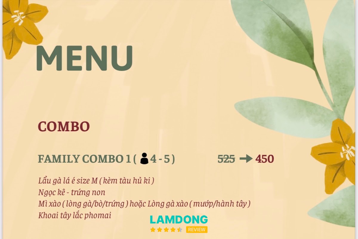Hình ảnh menu tại Lẩu gà lá é Ò ó o Đà Lạt