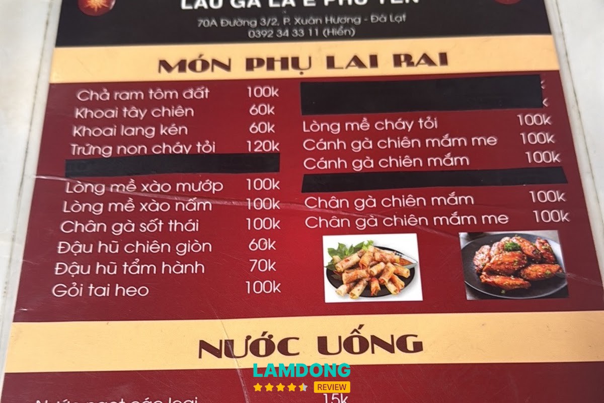 Hình ảnh menu tại Lẩu Gà Lá É TAO NGỘ 70A 3 tháng 2