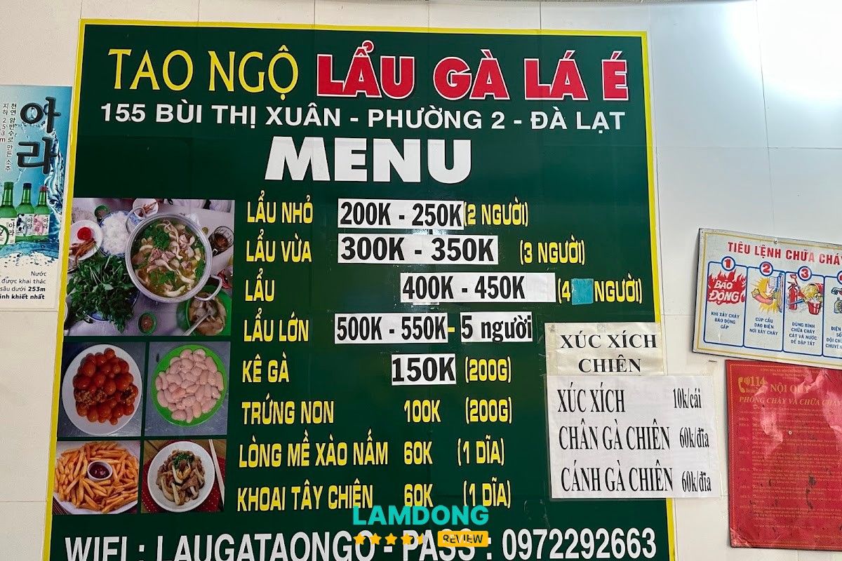 Hình ảnh menu tại Tao Ngộ 155 Bùi Thị Xuân