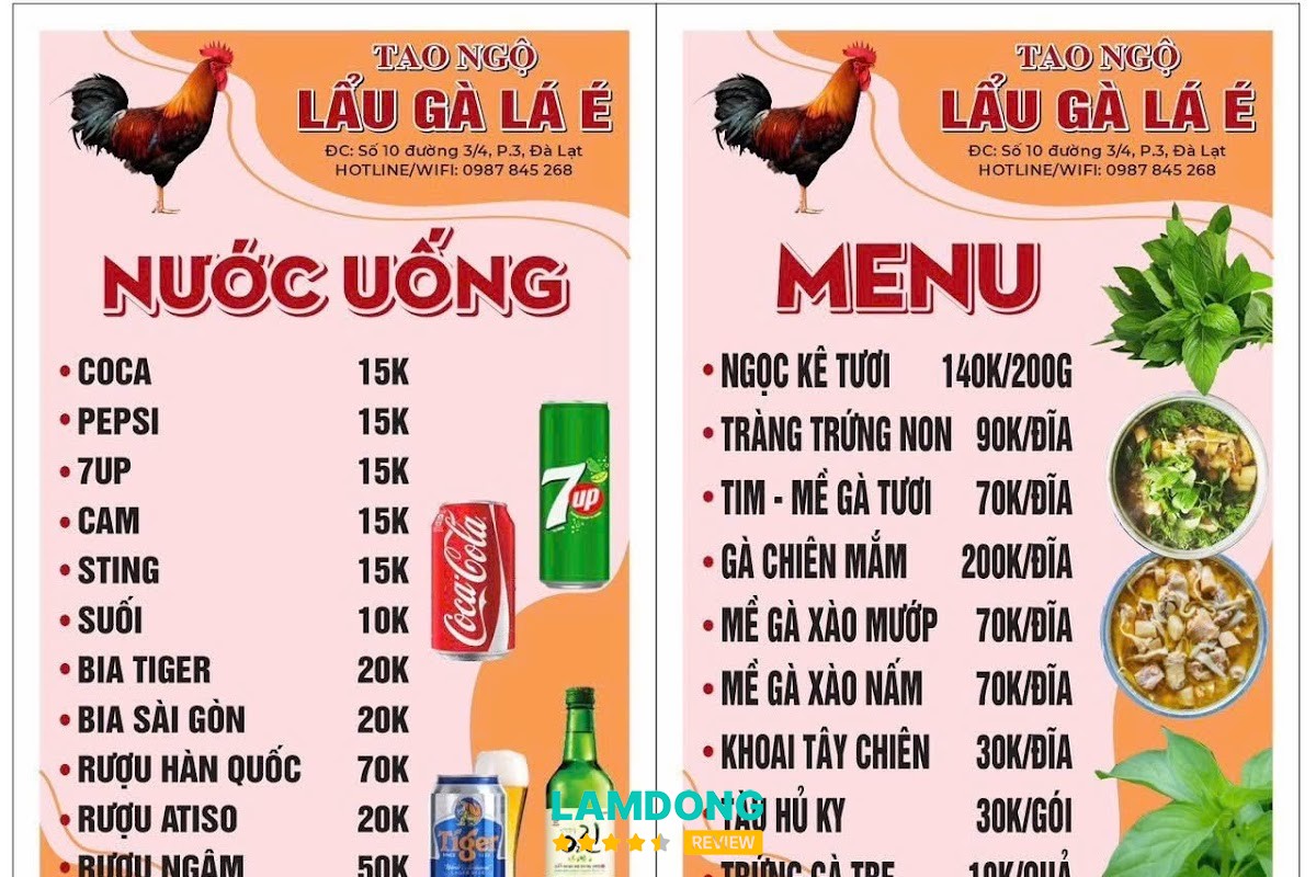 Menu Tao Ngộ Quán số 10Bis 3/4 tại Đà Lạt