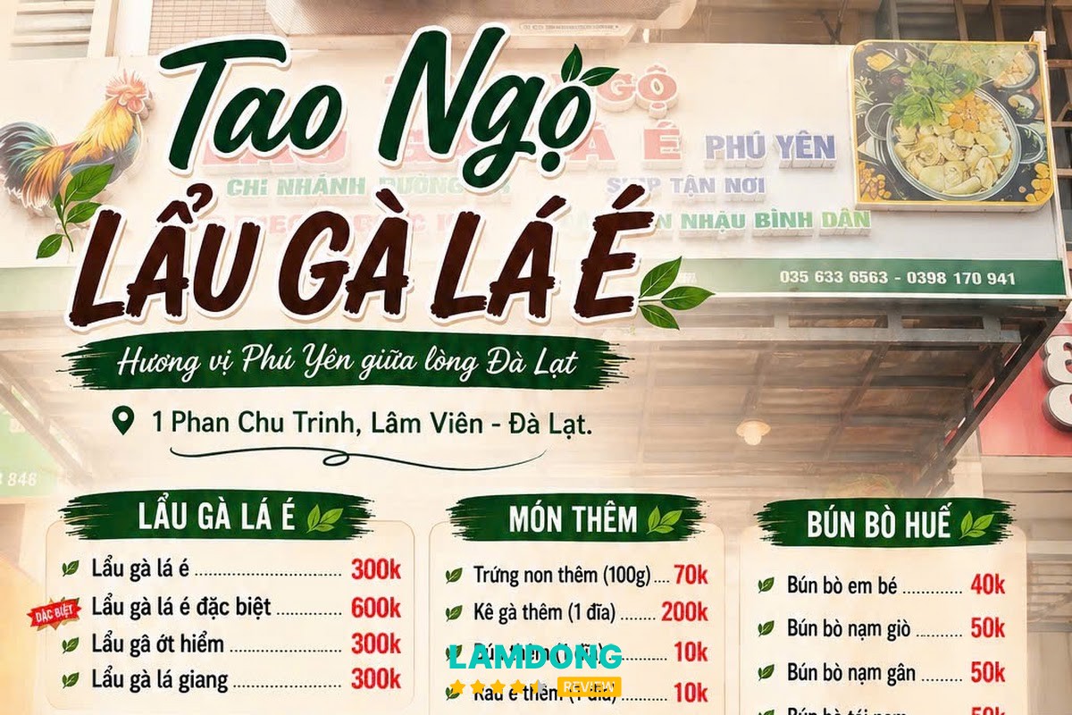 Menu Lẩu gà lá é Tao Ngộ Phan Chu Trinh tại Đà Lạt
