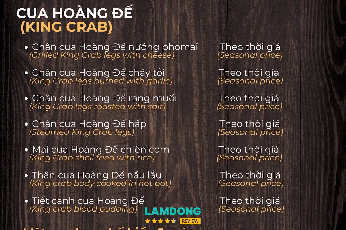 Menu Hải Sản Anh Đức tại Đà Lạt