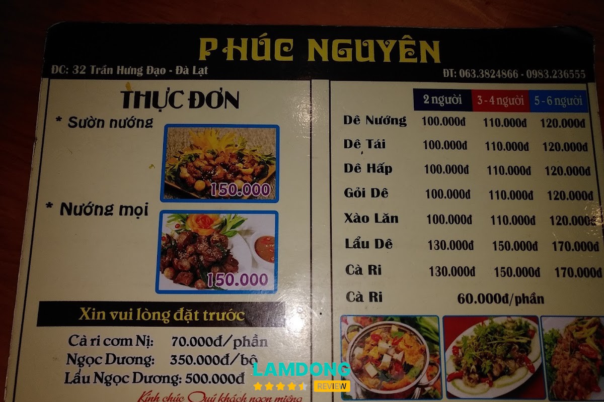 Hình ảnh menu tại Lẩu Dê Phúc Nguyên
