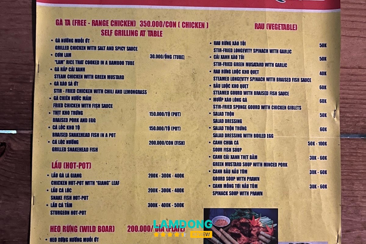 Menu Khánh An Quán gà nướng cơm lam