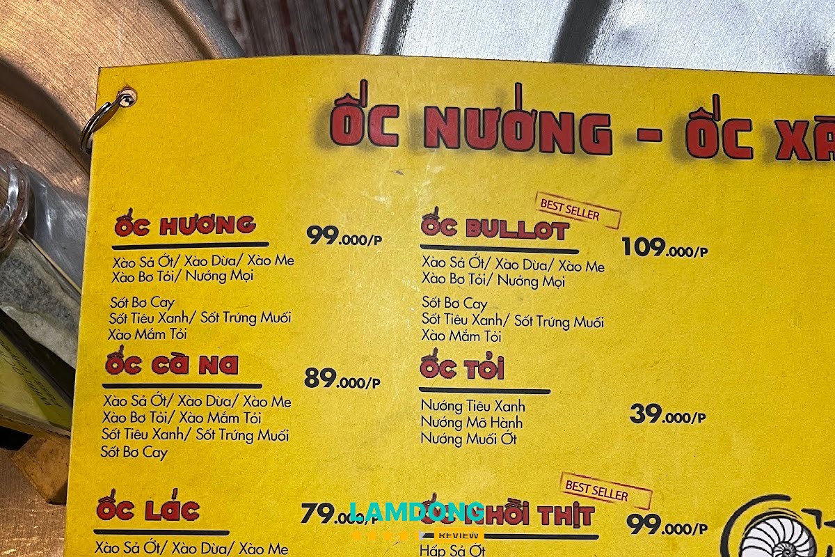 Các món ốc và hải sản tại Ốc Hà Nội