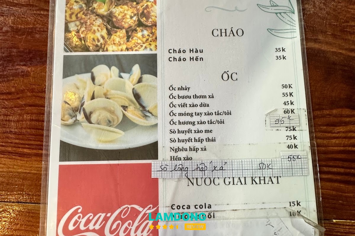 Các món tại Cháo Hàu Hoàng Hà Đà Lạt