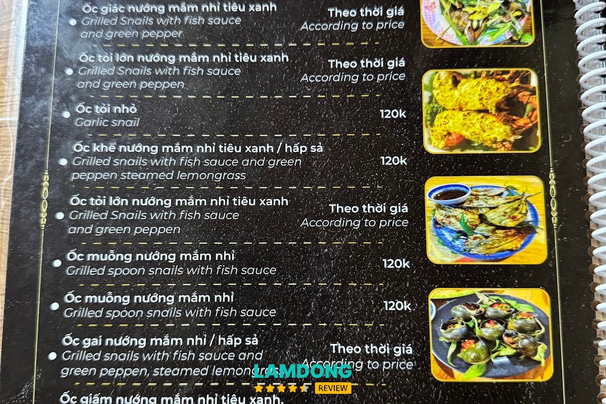 Các món tại Ốc Cay Hà Huy Tập