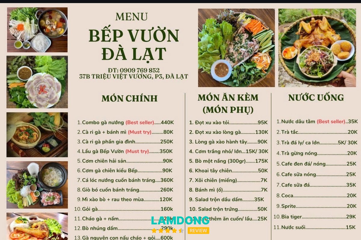 Menu và món ăn Bếp vườn Đà Lạt Garden to table