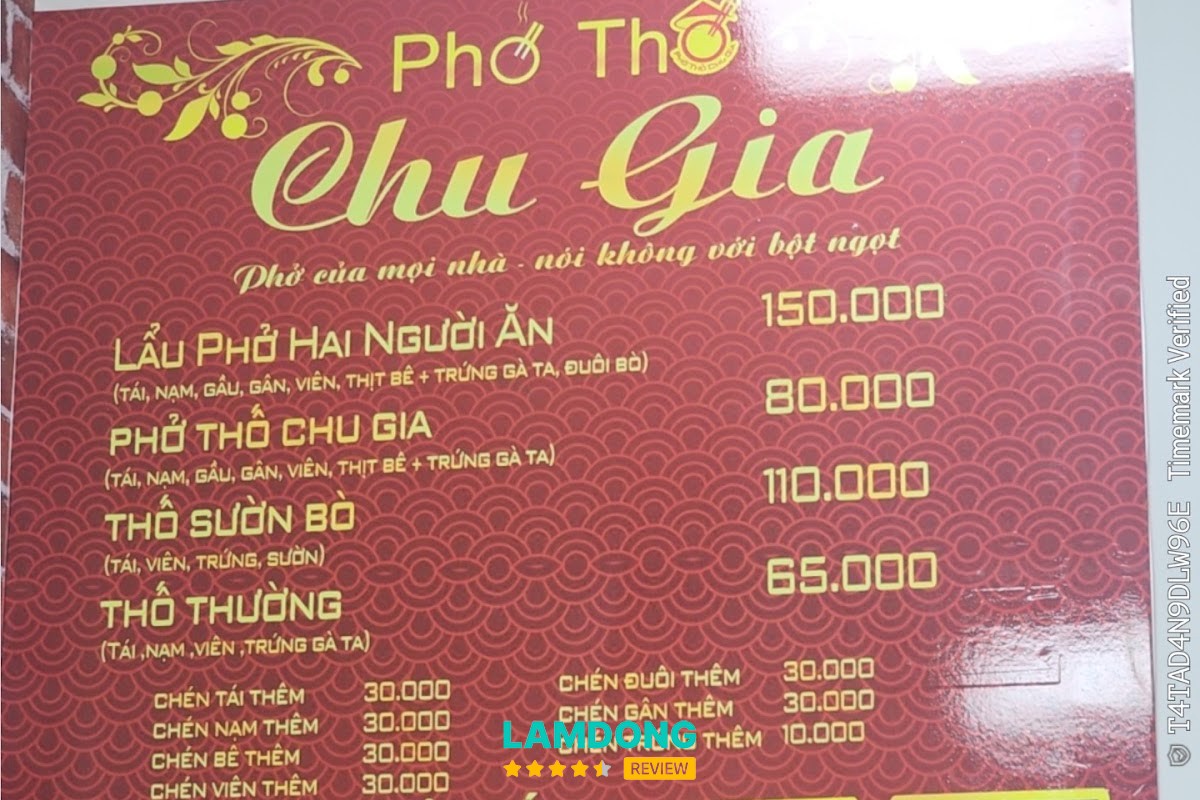 Hình ảnh menu tại Phở Thố Chu Gia