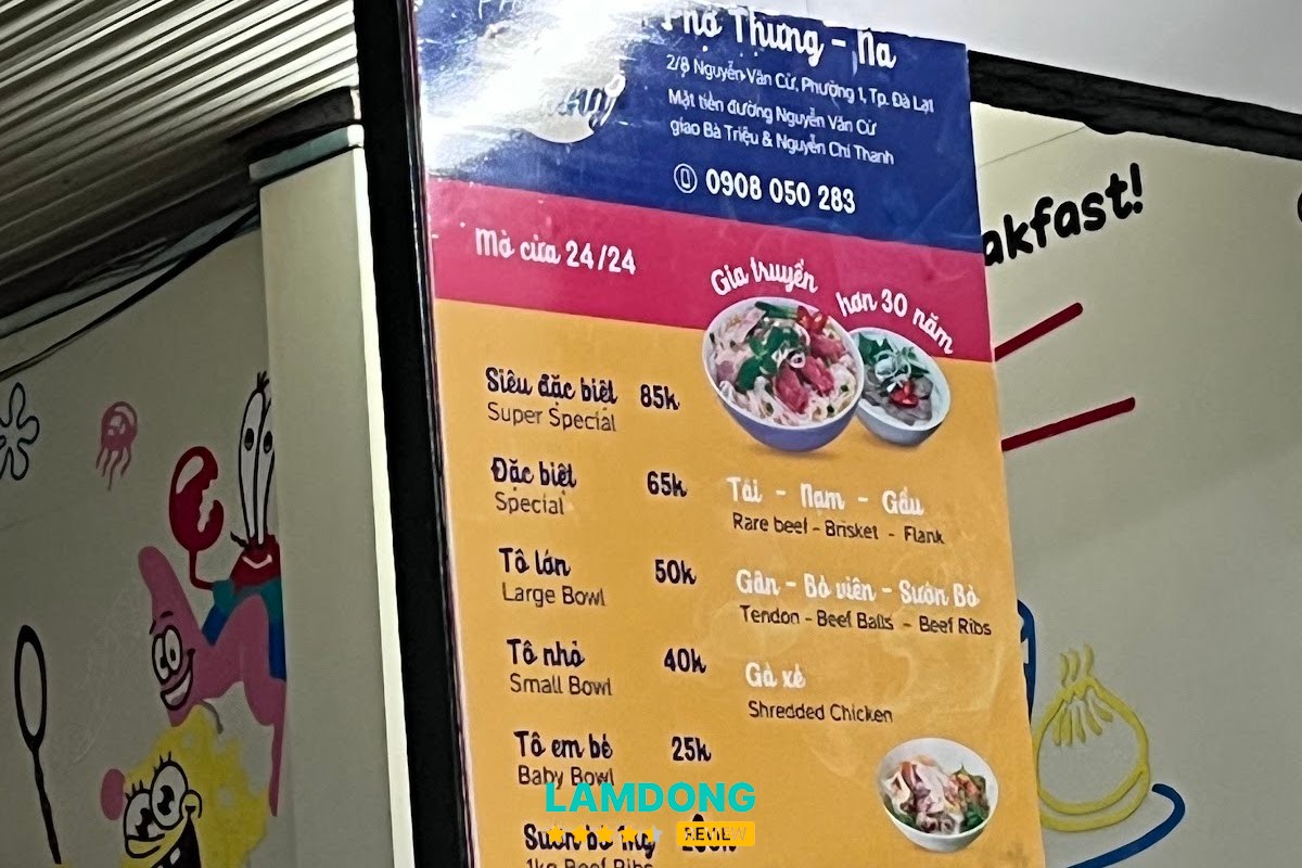 Hình ảnh menu tại Quán Phở Thưng -Na